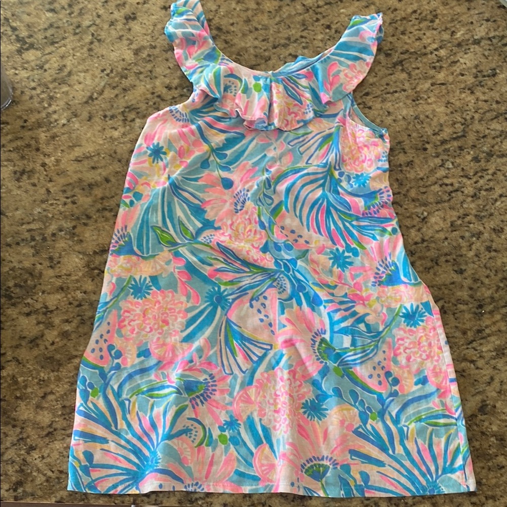 COPY - Lilly Pulitzer Pink and Blue Ruffled One Shoulder Sundress